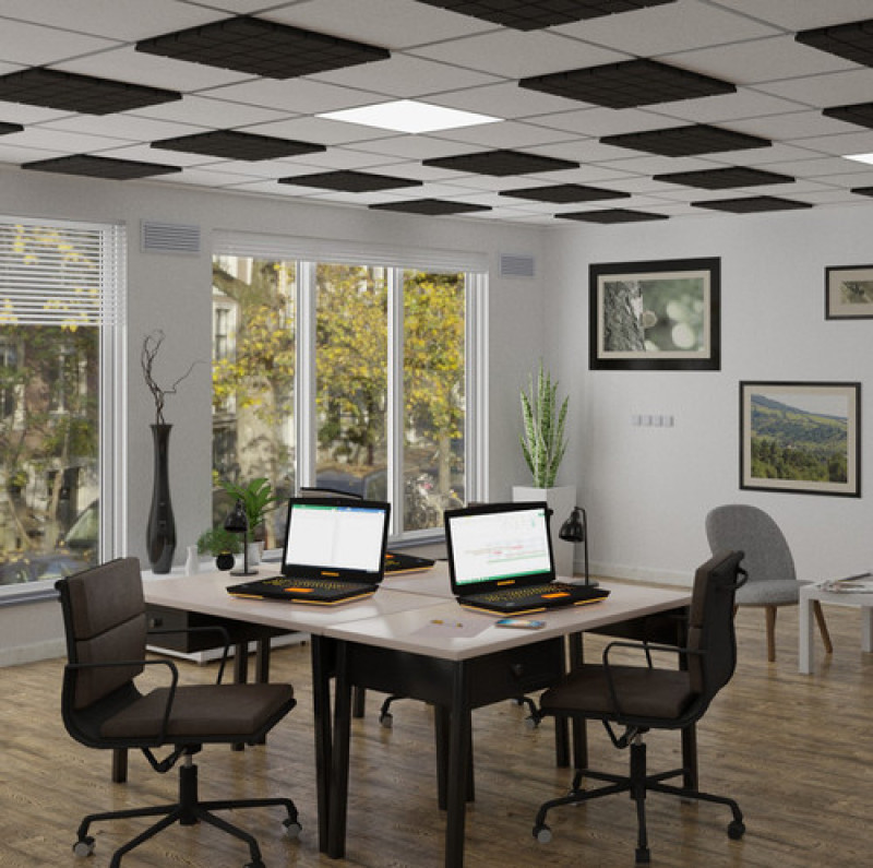 Panel akustyczny do systemów sufitowych Ecosound Tetras Strong 50 mm szary